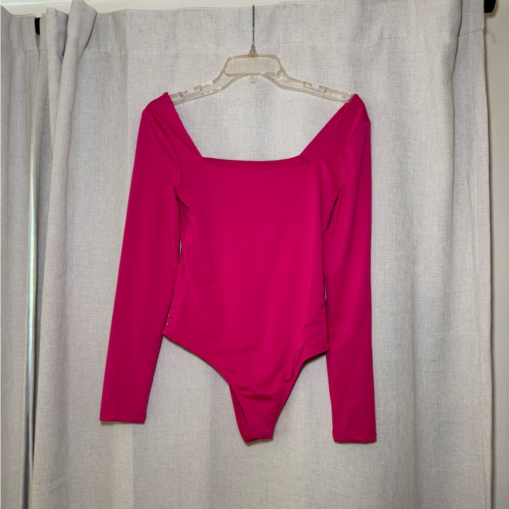 Pink Long Sleeve Bodysuit with Square Neckline